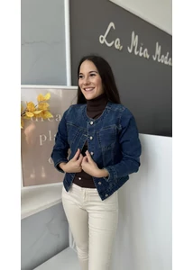 Kerek nyakú farmerdzseki 