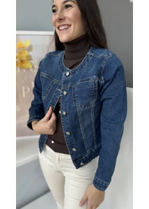 Kerek nyakú farmerdzseki 