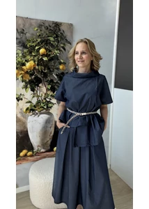 Fonott öves farmer szoknya 