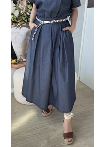 Fonott öves farmer szoknya 