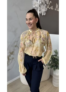 Sárga virág mintás blúz